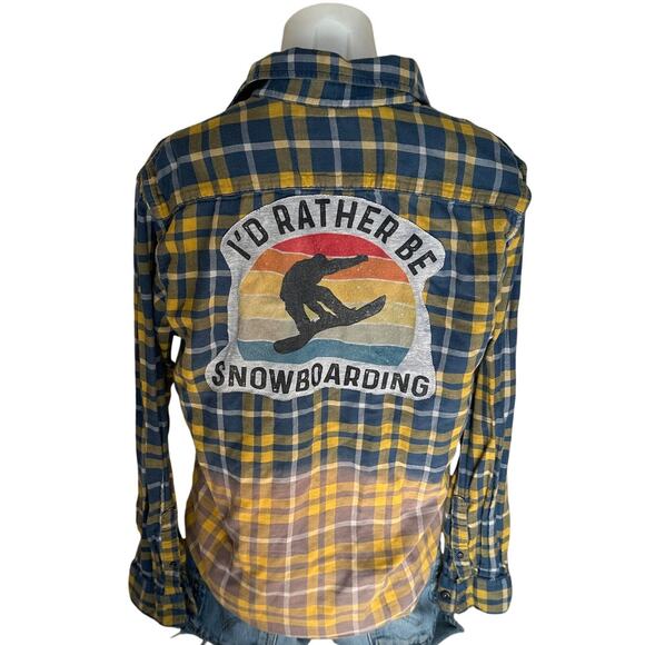 Snowboarding Flannel Plaid Shirt Shacket MEDIUM Oversized Unique Ski Grunge - Picture 1 of 6